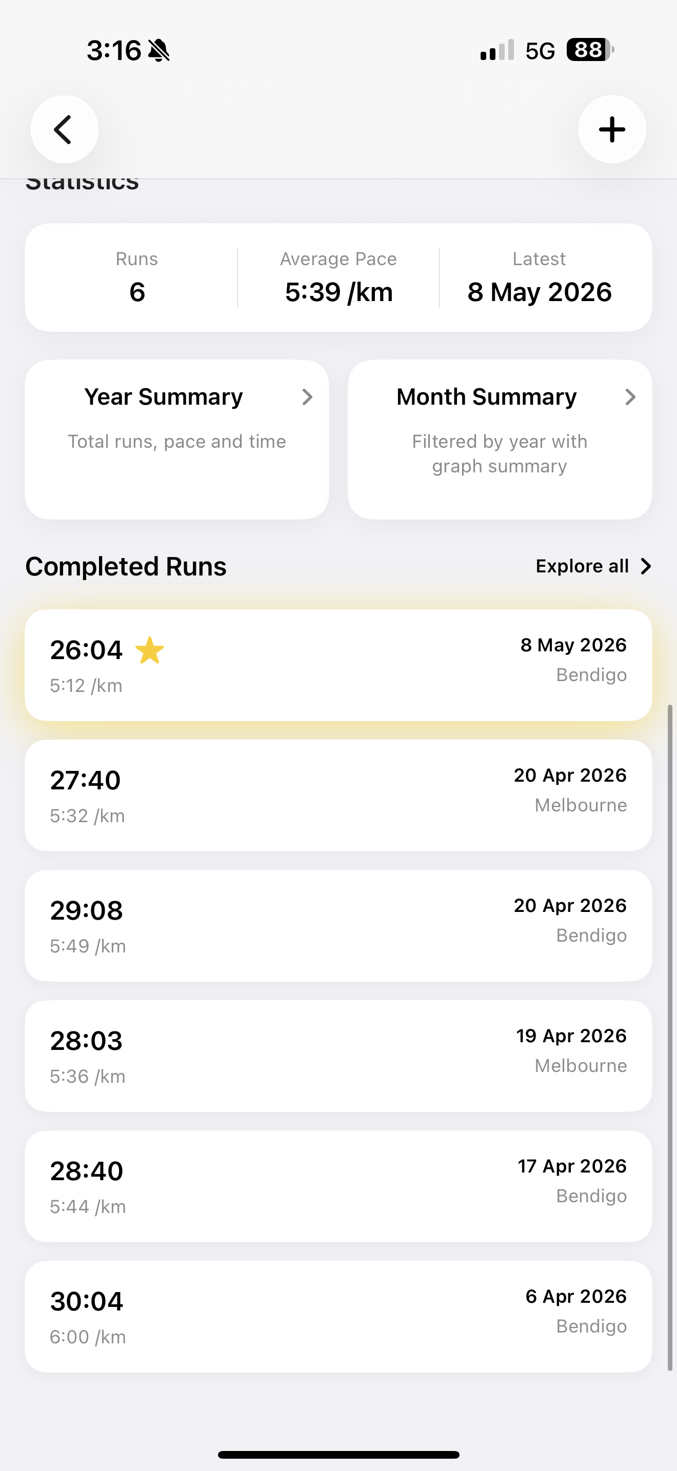 BeatYourBest personal bests screen